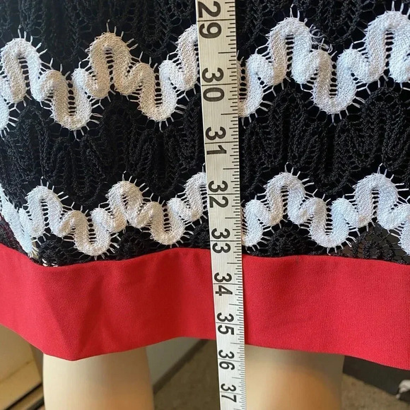 Sandra Darren womens Tunic Dress 12 Black white midi striped red Mesh Party Date - Picture 4 of 7